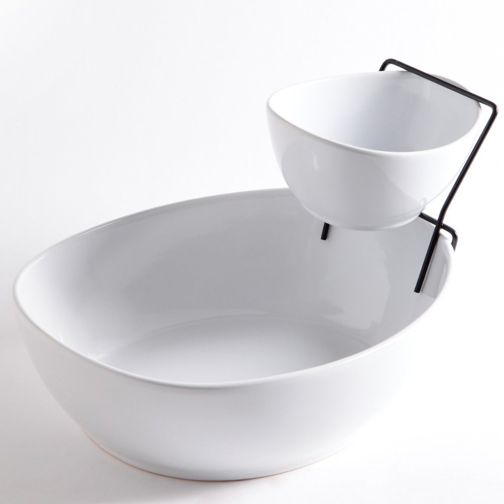 GRACIOUS DINING - 2 TIER CHIP & DIP SERVING SET W/METAL STAND - OVAL - 2 SETS